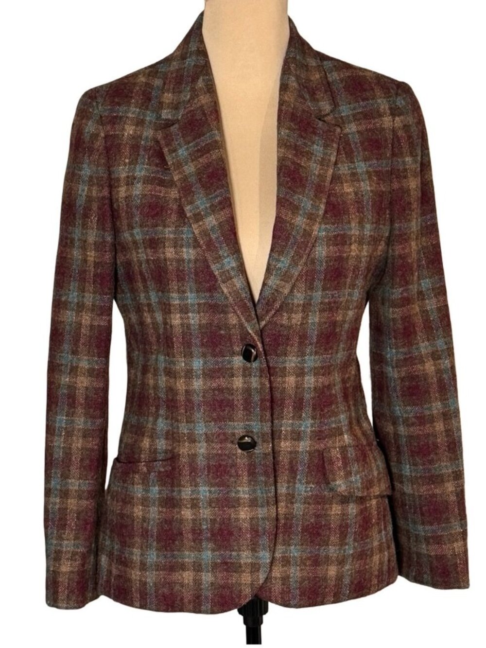 Vintage 70s Intuition Brown Wool Plaid Blazer 8 Dark Academia Heritage Preppy